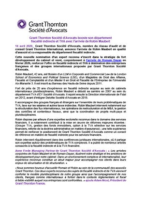 Robin Maubert, nouvel associé Grant Thornton Société d’Avocats