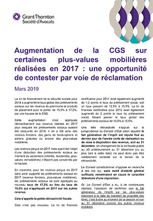 Augmentation de la CGS sur certaines plus-values mobilières réalisées en 2017