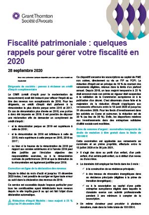 Fiscalité patrimoniale : quelques rappels pour gérer votre fiscalité en 2020