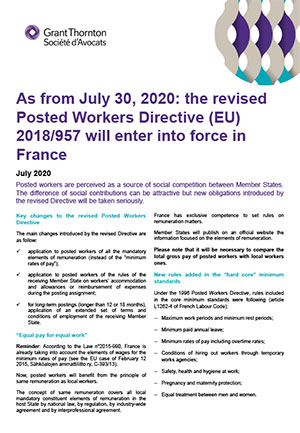 As from July 30, 2020: the revised Posted Workers Directive (EU) 2018/957 will enter into force in France