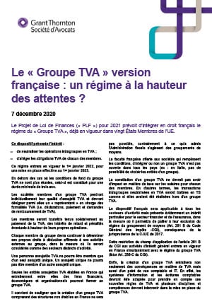 Le « Groupe TVA » version française : un régime à la hauteur des attentes ? 