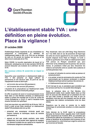 L’établissement stable TVA : une définition en pleine évolution