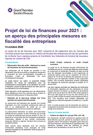 Projet de loi de finances pour 2021 : un aperçu des principales mesures en fiscalité des entreprises