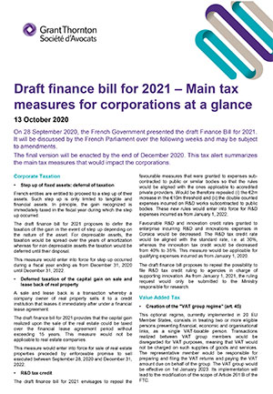 Draft finance bill for 2021 Main tax measures for corporations at a glance