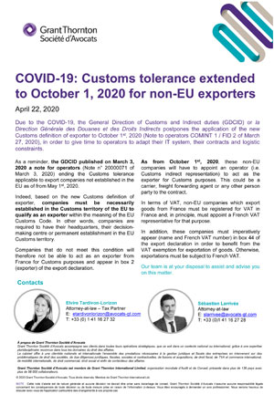 Customs tolerance extended to October 1, 2020 for non-EU exporters