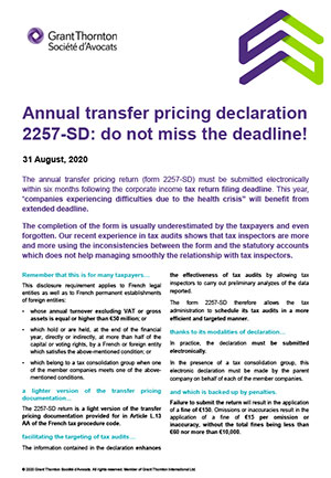 Annual transfer pricing declaration: do not miss the deadline!