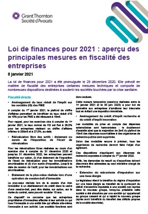 Projet de loi de finances pour 2021 et fiscalité des entreprises