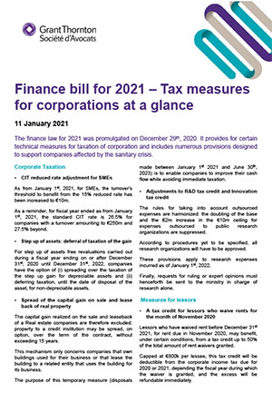 Finance bill for 2021: tax measures for corporations at a glance