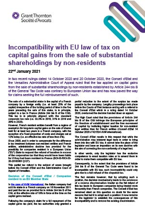 Incompatibility with EU law of tax on capital gains