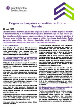 Exigences françaises en matière de Prix de Transfert