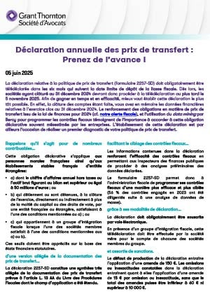Declaration annuelle des prix de transfert 2257 SD