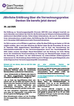 Jährliche Erklärung über die Verrechnungspreise 