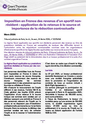Imposition en France des revenus d’un sportif non-résident 