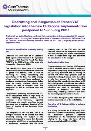 Redrafting and integration of French VAT legislation into the new CIBS code
