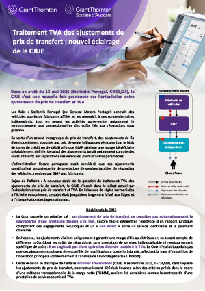 Traitement TVA des ajustements de prix de transfert 