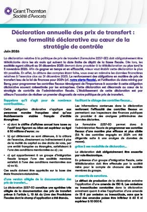 Déclaration annuelle des prix de transfert