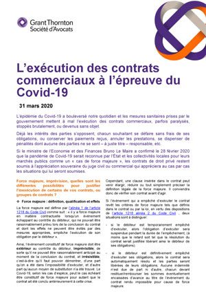L’exécution des contrats commerciaux à l’épreuve du Covid-19