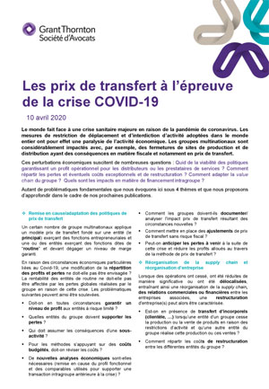 Les prix de transfert à l’épreuve de la crise COVID-19