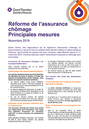 Réforme de l’assurance chômage Principales mesures Novembre 2019