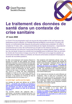 Le traitement des données de santé dans un contexte crise sanitaire
