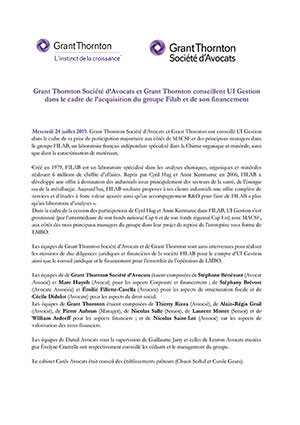 Grant Thornton Société d’Avocats conseille UI Gestion