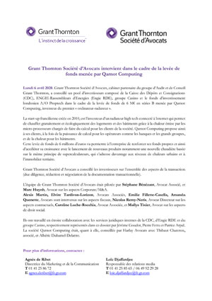 Le cabinet intervient dans l’opération menée par Qarnot Computing