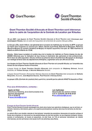 Grant Thornton Société d’Avocats et Grant Thornton ont conseillé Kiloutou
