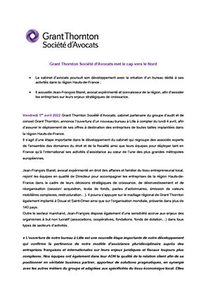 Grant Thornton Société d’Avocats met le cap vers le Nord