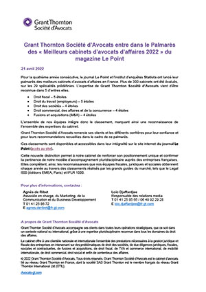 Grant Thornton Société d’Avocats entre dans le Palmarès Le Point