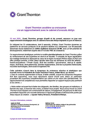 Le cabinet d’avocats Akilys rejoint Grant Thornton