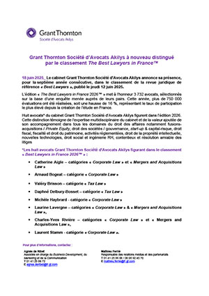 Grant Thornton Société d'Avocats Akilys récompensé