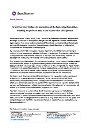The Law firm Akilys joins Grant Thornton