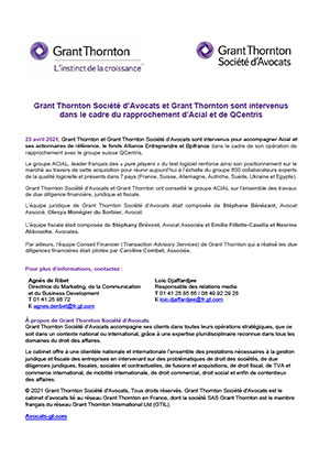 Acial conseillé par Grant Thornton et Grant Thornton Société d’Avocats