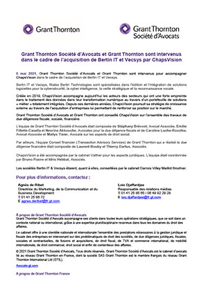Grant Thornton Société d’Avocats et Grant Thornton ont conseillé ChapsVision