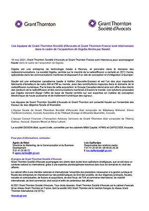 Grant Thornton et Grant Thornton Société d’Avocats ont conseillé Nautel