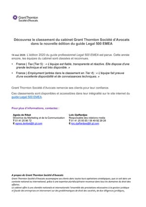 Le classement 2019 du cabinet dans le guide Legal 500 EMEA